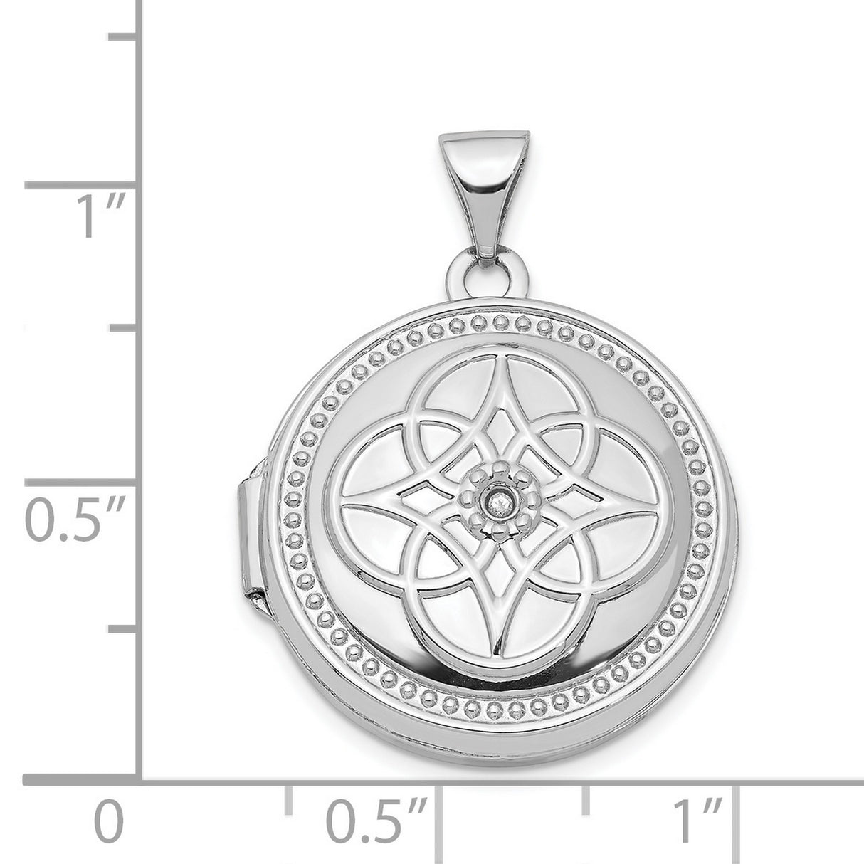 14k White Gold Locket Pendant with Diamond, Celtic Knot and Floral Motif for Women