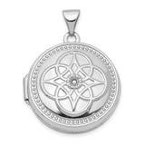 14k White Gold Locket Pendant with Diamond, Celtic Knot and Floral Motif for Women