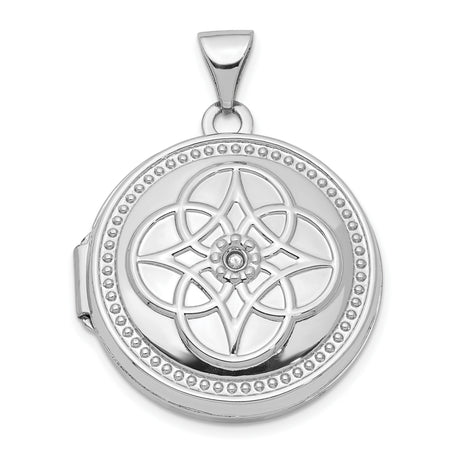 14k White Gold Locket Pendant with Diamond, Celtic Knot and Floral Motif for Women