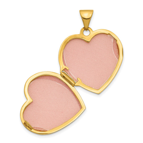 14k Yellow Gold Heart Locket Pendant with Floral Scrollwork Design for Women