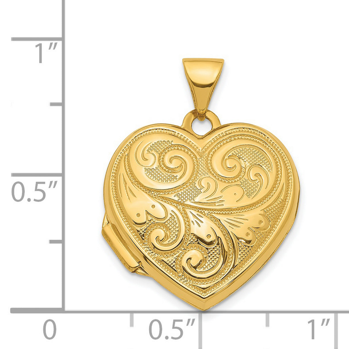 14k Yellow Gold Heart Locket Pendant with Floral Scrollwork Design for Women