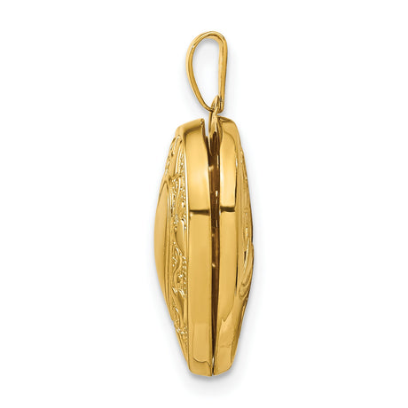 14k Yellow Gold Heart Locket Pendant with Embossed Scroll Design for Women