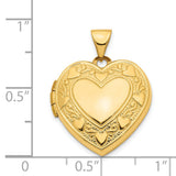 14k Yellow Gold Heart Locket Pendant with Embossed Scroll Design for Women