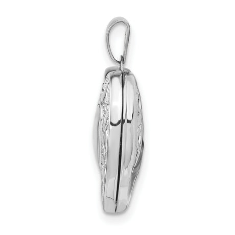 14k White Gold Heart Locket Pendant with Floral Motif for Women