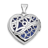 14k White Gold Heart Locket Pendant with Floral Motif for Women