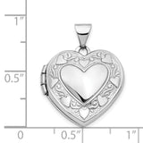 14k White Gold Heart Locket Pendant with Floral Motif for Women