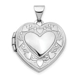 14k White Gold Heart Locket Pendant with Floral Motif for Women