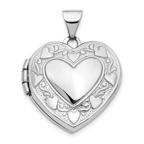 14k White Gold Heart Locket Pendant with Floral Motif for Women