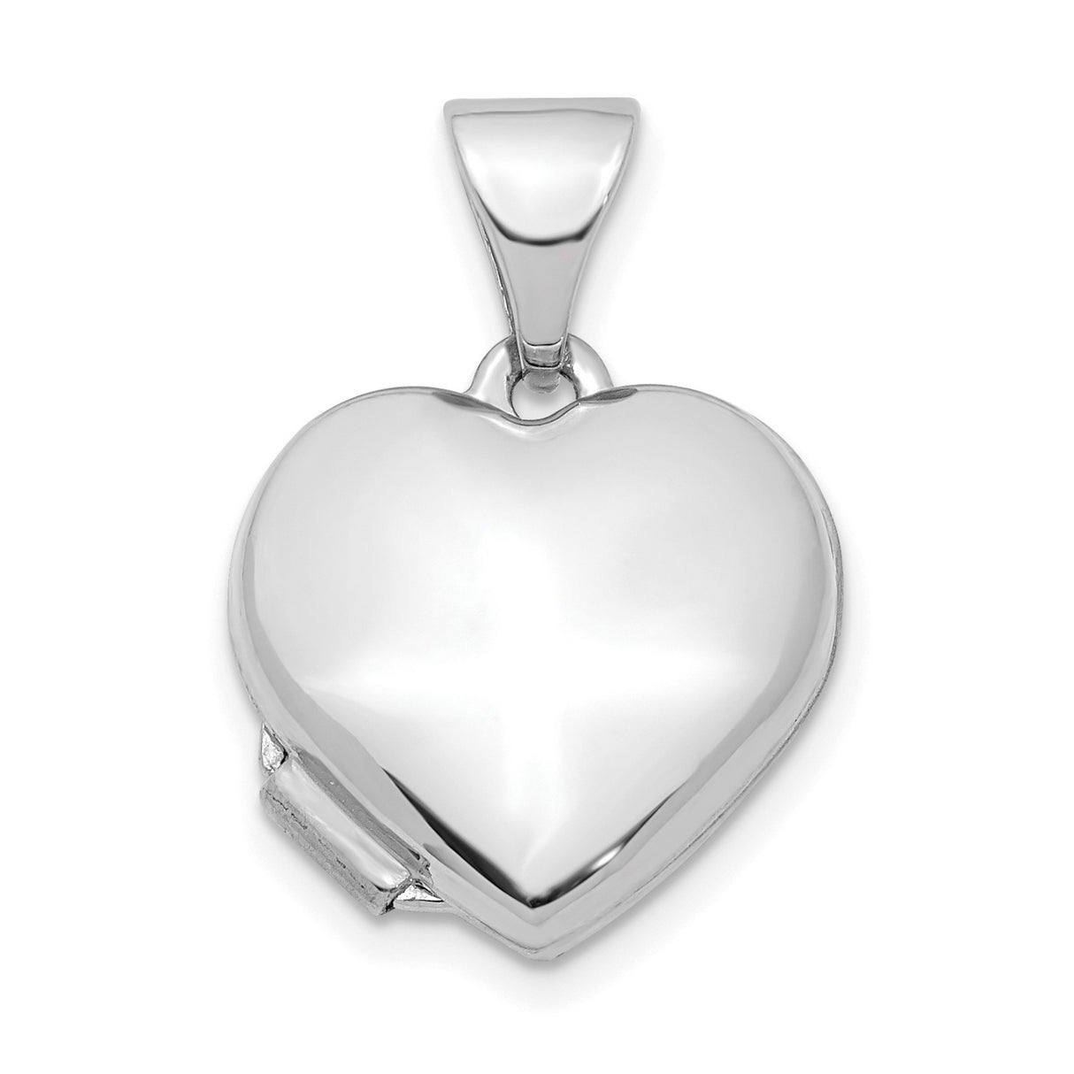 14k White Gold Heart Locket Pendant, Polished Keepsake Charm for Women