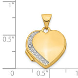 14k Yellow Gold Heart Locket Pendant with Diamond Accent, Polished and Textured Design
