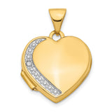 14k Yellow Gold Heart Locket Pendant with Diamond Accent, Polished and Textured Design