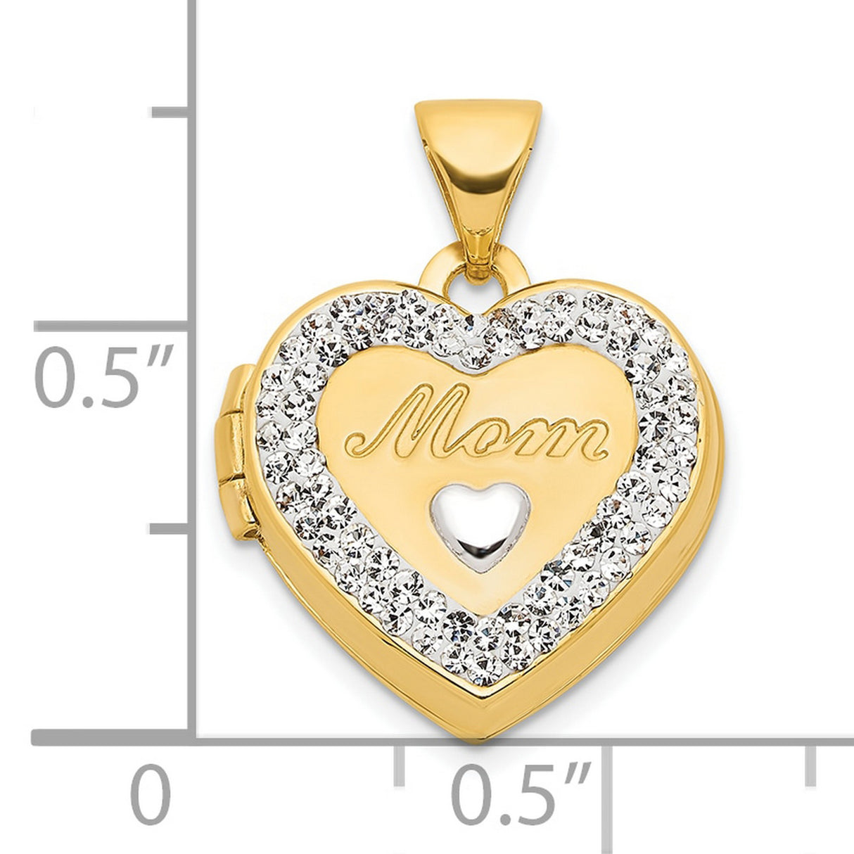 14k Multi-Tone Gold Heart Locket Pendant with Crystal Accents, Mom Cutout Design