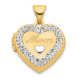 14k Multi-Tone Gold Heart Locket Pendant with Crystal Accents, Mom Cutout Design