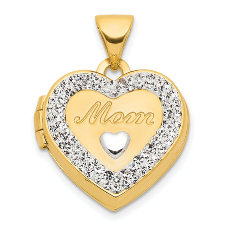 14k Multi-Tone Gold Heart Locket Pendant with Crystal Accents, Mom Cutout Design
