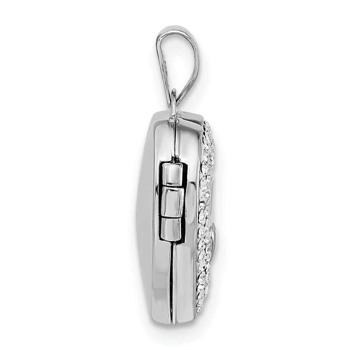 Crystal 16mm MOM Heart Charm Pendant in Real 14k White Gold