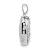 Crystal 16mm MOM Heart Charm Pendant in Real 14k White Gold