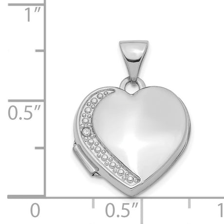 14k White Gold Heart Locket Pendant with Diamond Accents, Sentimental Keepsake Jewelry for Women