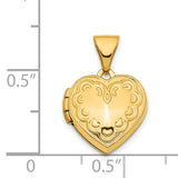 14k Yellow Gold Heart Locket Pendant with Scrollwork Design for Women