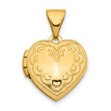 14k Yellow Gold Heart Locket Pendant with Scrollwork Design for Women