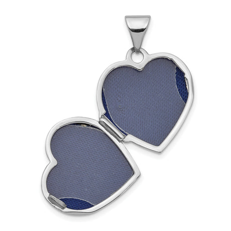 14k White Gold Heart Locket Pendant with Floral Design and Filigree Border for Women