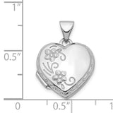14k White Gold Heart Locket Pendant with Floral Design and Filigree Border for Women