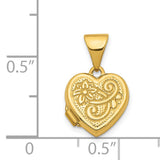 11mm Floral Heart Charm Pendant in Real 14k Yellow Gold