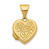 11mm Floral Heart Charm Pendant in Real 14k Yellow Gold