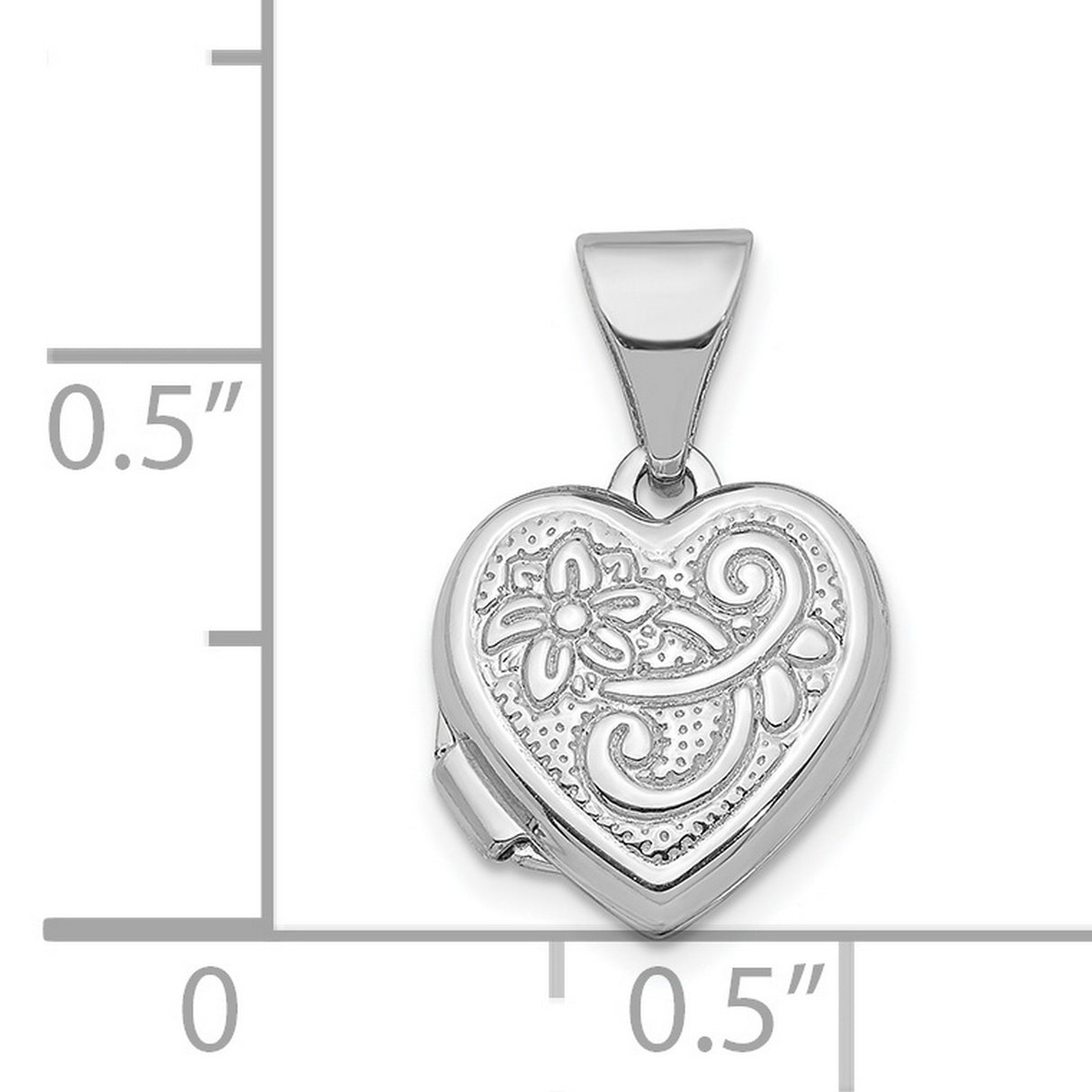 11mm Flower Heart Charm Pendant in Real 14k White Gold