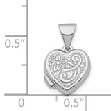 11mm Flower Heart Charm Pendant in Real 14k White Gold