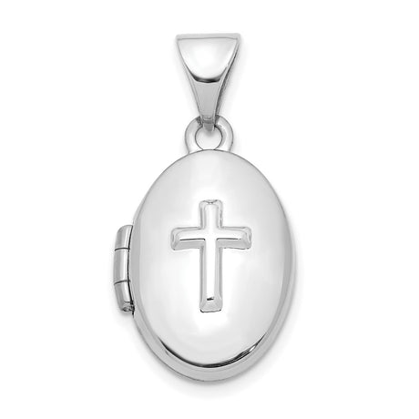 16mm Cross Oval Charm Pendant in Real 14k White Gold