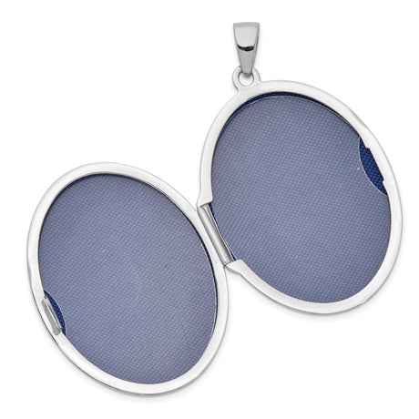 14k White Gold Oval Locket Pendant, Smooth Polished Hinged Photo Keepsake for Women