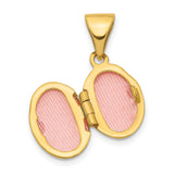 14k Yellow Gold Oval Photo Locket Pendant, Polished Hinged Design for Women