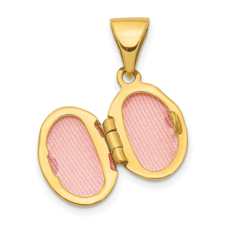 14k Yellow Gold Oval Photo Locket Pendant, Polished Hinged Design for Women