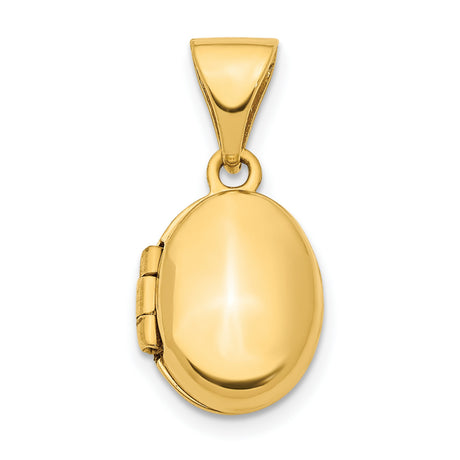 14k Yellow Gold Oval Photo Locket Pendant, Polished Hinged Design for Women