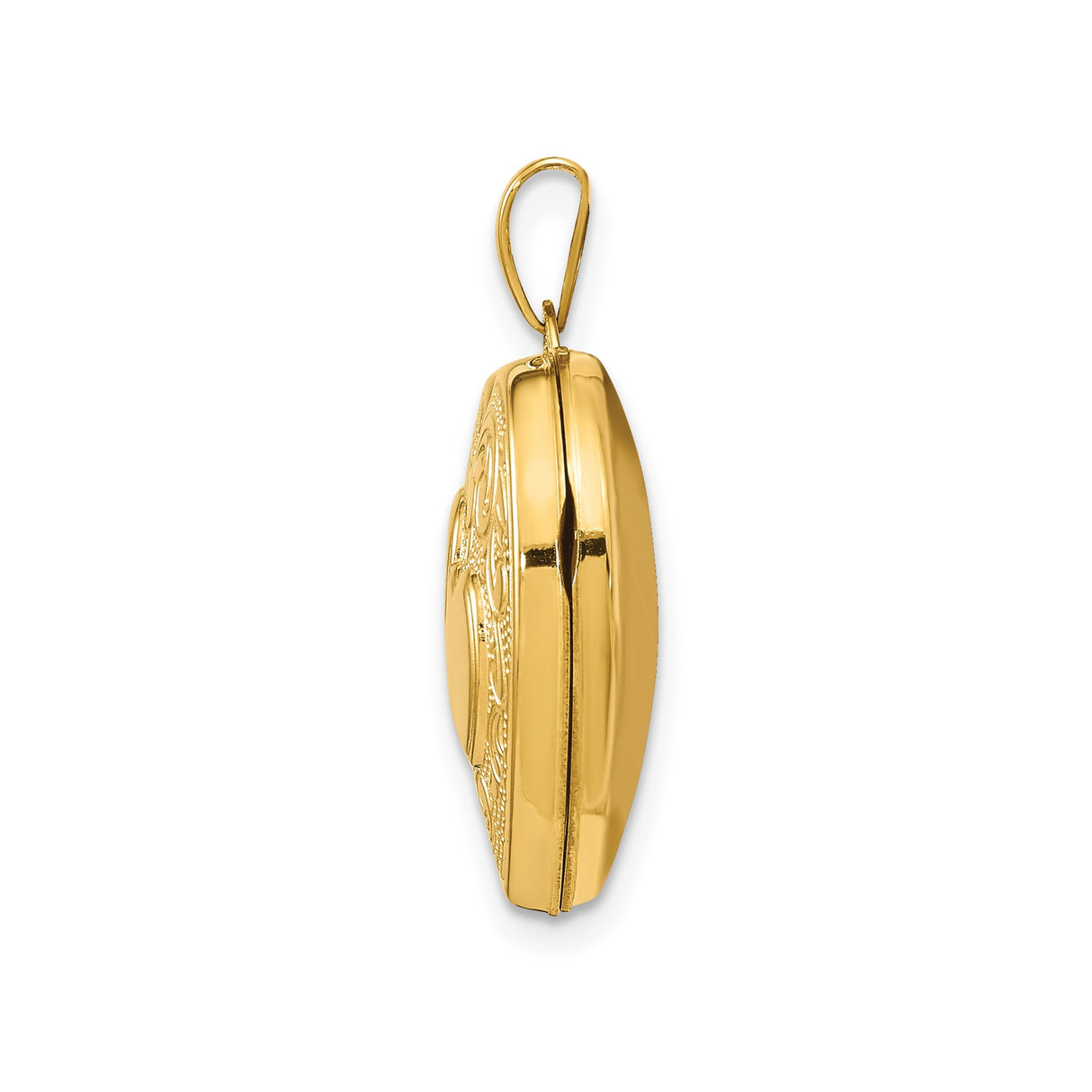 14k Yellow Gold Heart Locket Pendant with Embossed Two Hearts and Scroll Detailing