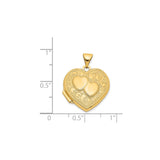 14k Yellow Gold Heart Locket Pendant with Embossed Two Hearts and Scroll Detailing