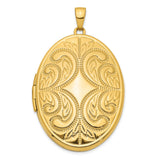 14k Yellow Gold Oval Locket Pendant with Scrollwork and Floral Accents, Vintage Style Keepsake