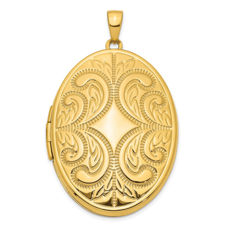 14k Yellow Gold Oval Locket Pendant with Scrollwork and Floral Accents, Vintage Style Keepsake