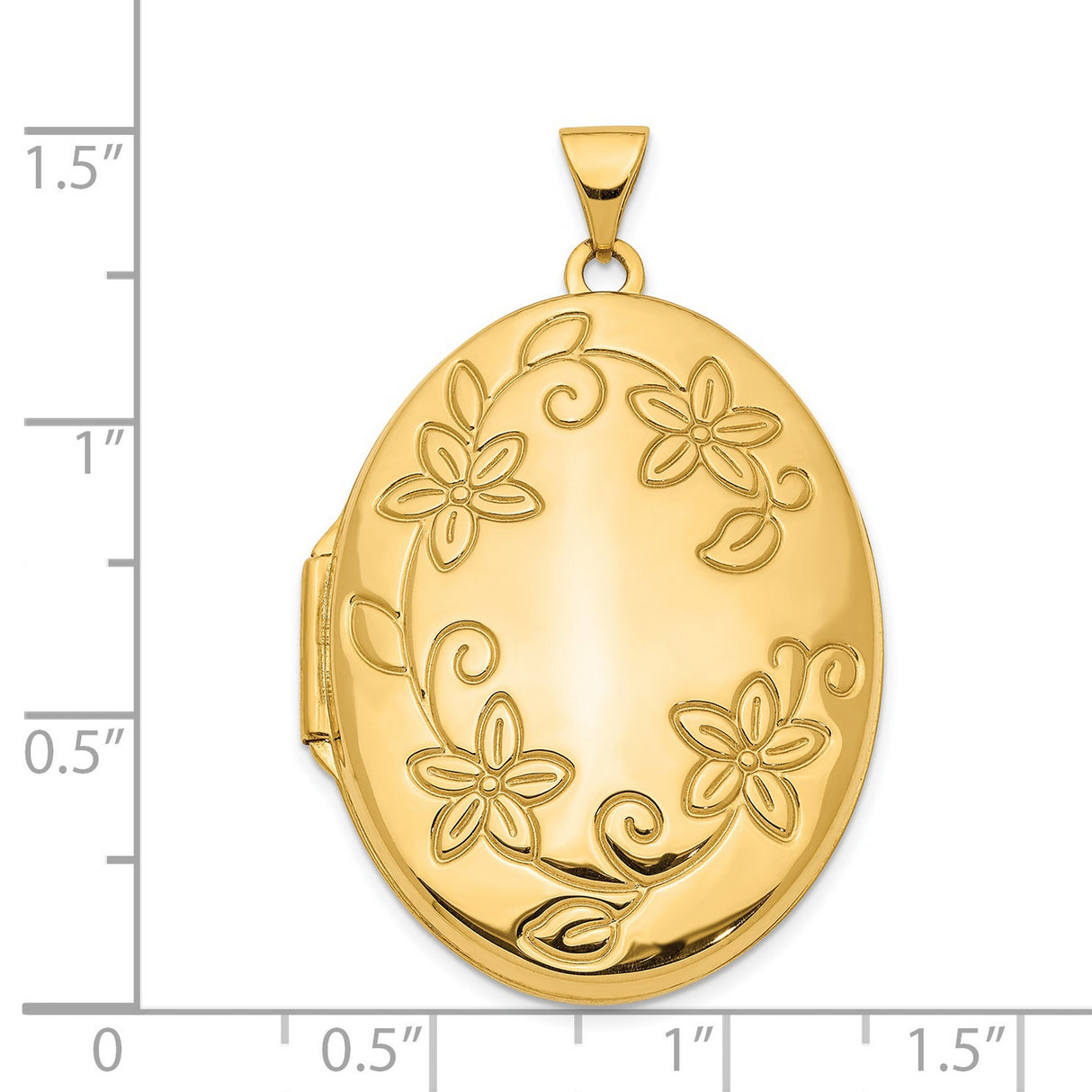 14k Yellow Gold Oval Locket Pendant with Floral Vine Design for Women