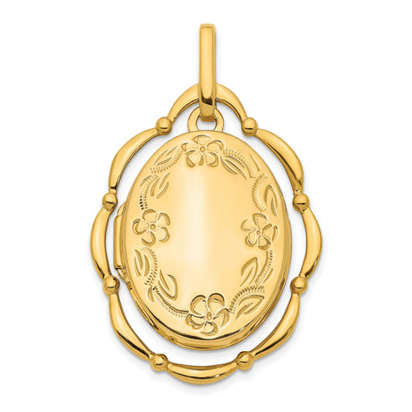 14k Yellow Gold Oval Floral Locket Pendant with Leaf Engraving, Vintage-Inspired Keepsake for Women