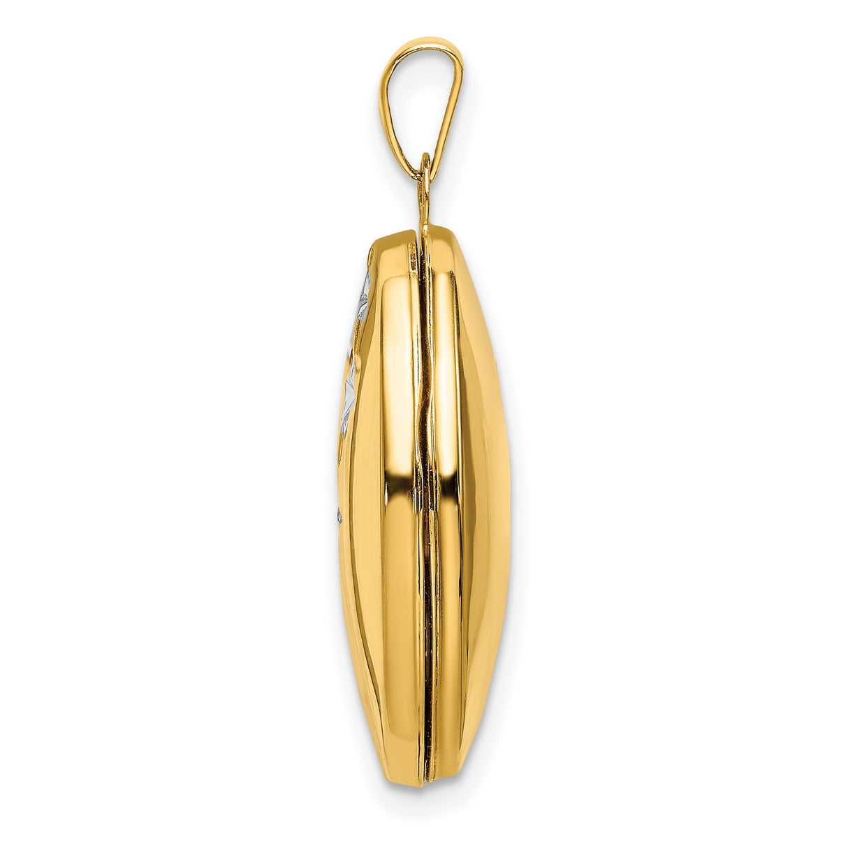 14k Multi-Tone Gold Oval Locket Pendant with Diamond, Rhodium Flower and Star Motif