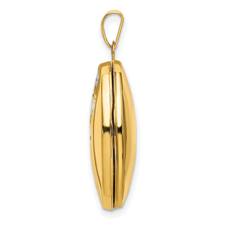 14k Multi-Tone Gold Oval Locket Pendant with Diamond, Rhodium Flower and Star Motif