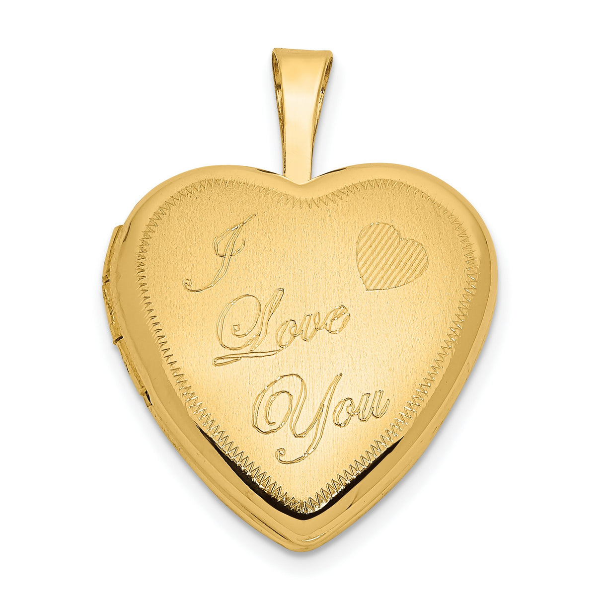 14k Yellow Gold Heart Locket Pendant with I Love You Engraving, Polished Satin Finish