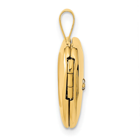 14k Yellow Gold Heart Locket Pendant with Diamond Starburst Engraving for Women
