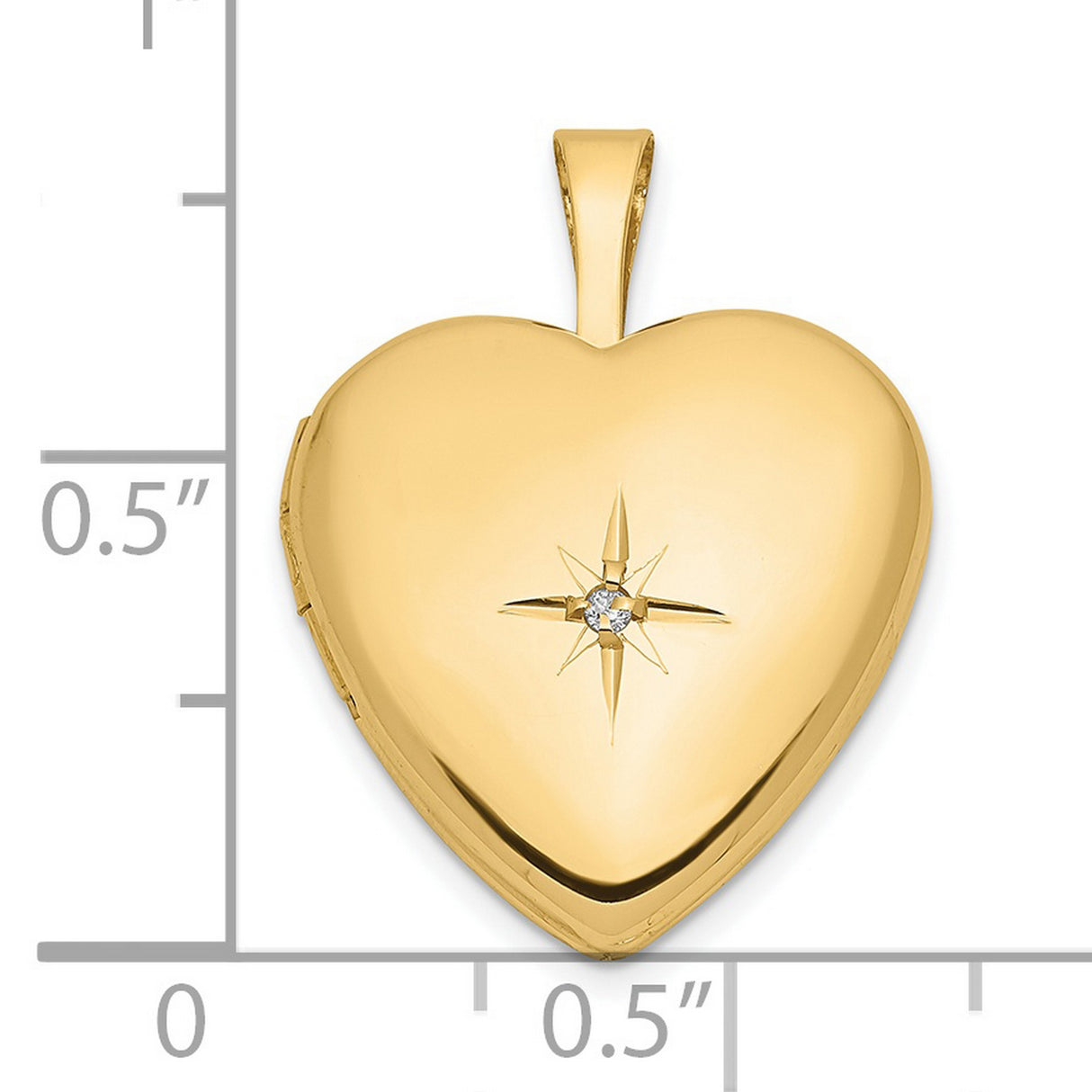 14k Yellow Gold Heart Locket Pendant with Diamond Starburst Engraving for Women