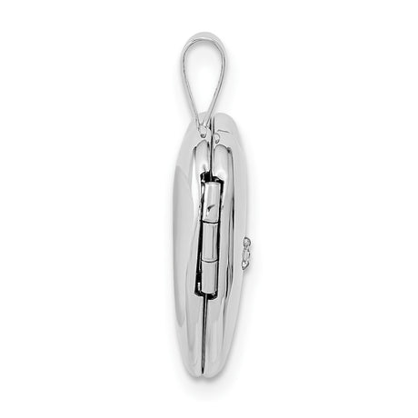 14k White Gold Heart Locket Pendant with Diamond Starburst Engraving