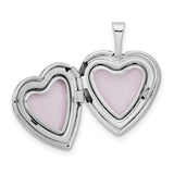 14k White Gold Heart Locket Pendant with Diamond Starburst Engraving