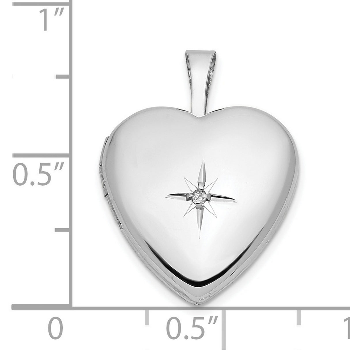 14k White Gold Heart Locket Pendant with Diamond Starburst Engraving