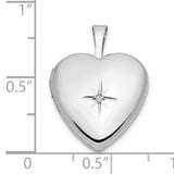14k White Gold Heart Locket Pendant with Diamond Starburst Engraving