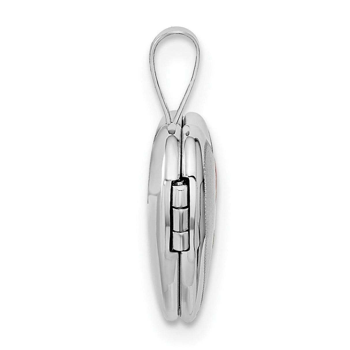 12mm Satin with Enamel Rose Heart Locket Charm Pendant in Real 14k White Gold